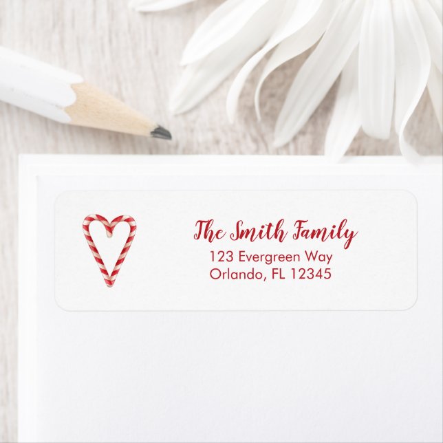 Candy Cane Heart Illustration Return Address Label (Insitu)