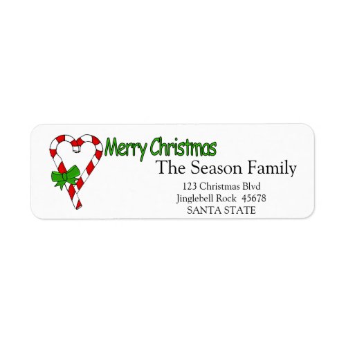 Candy Cane Heart  Merry Christmas  address label