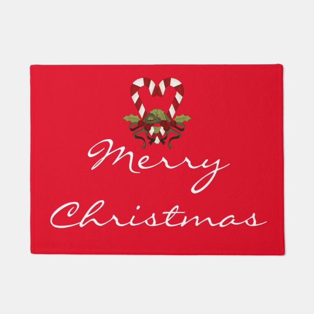 Candy Cane Heart Merry Christmas Doormat (Front)