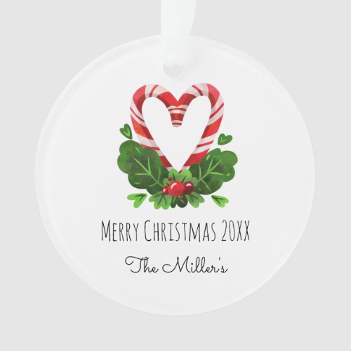 Candy Cane Heart Merry Christmas Name Year Photo Ornament