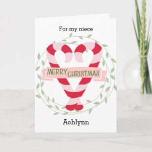 Candy Cane Heart Merry Christmas Niece Holiday Card