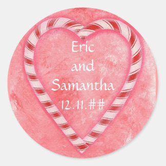 Candy Cane Heart Pink Save the Date Stickers