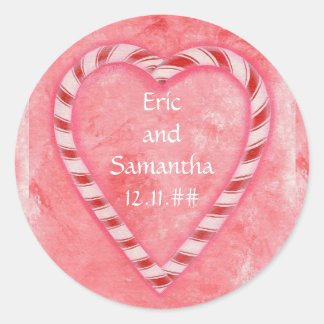 Candy Cane Heart Pink Save the Date Stickers