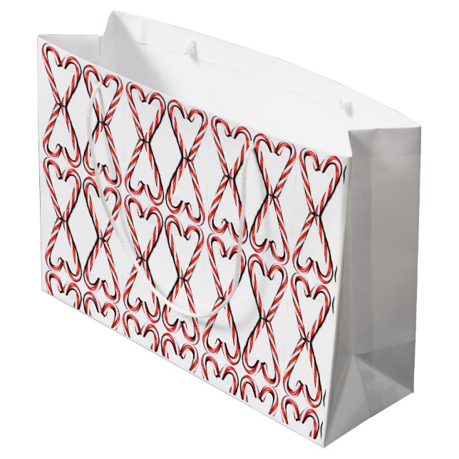 Candy Cane Heart Red and White Print Gift Bag (Back Angled)