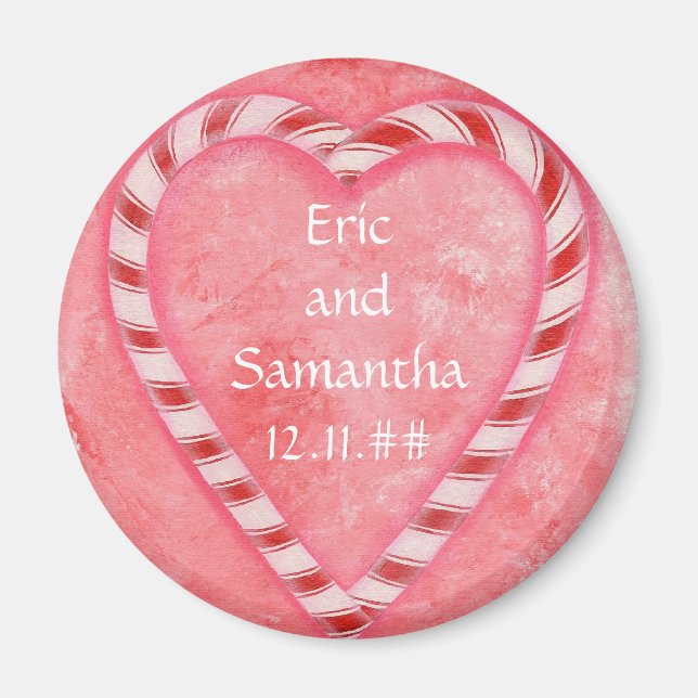 Candy Cane Heart Save the date wedding magnets (Front)