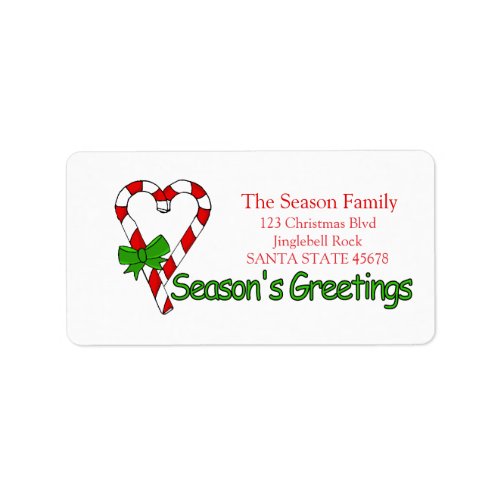 Candy Cane Heart Seasons Greetings Label