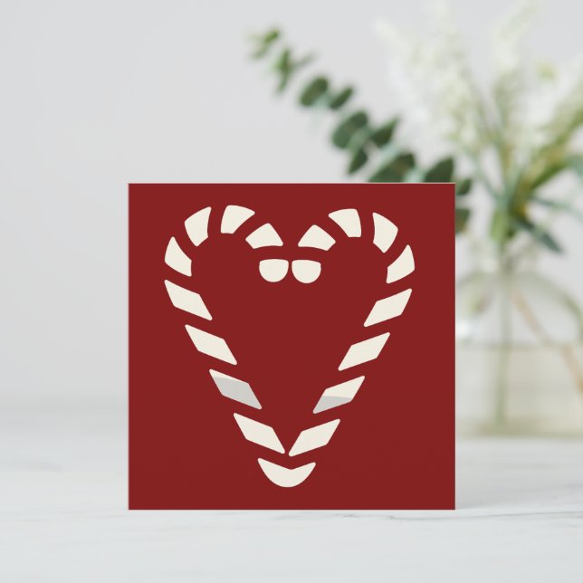 Candy Cane Heart Shape Merry Christmas  Holiday Card (Standing Front)