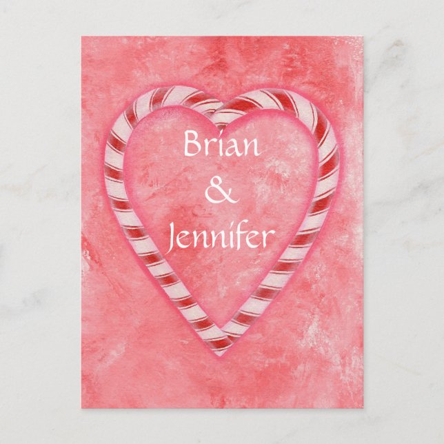 Candy Cane Heart Wedding Invitation Postcards (Front)