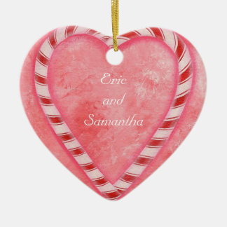 Candy Cane Heart Wedding Ornament, Personalized Ceramic Ornament