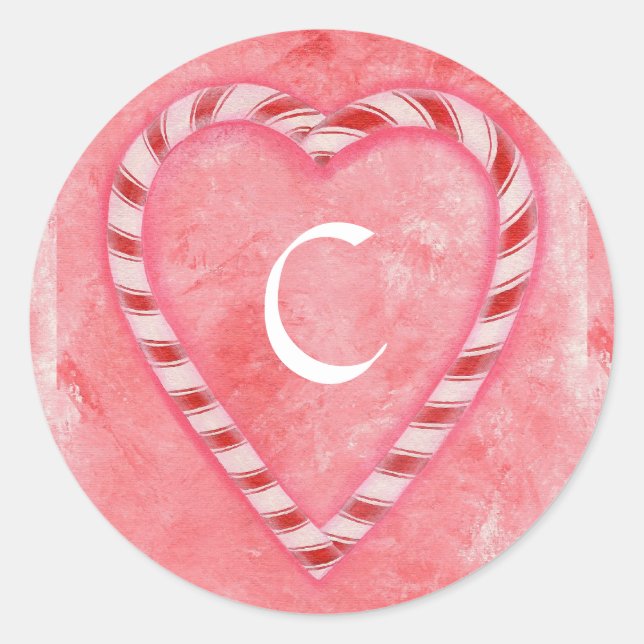 Candy Cane Heart Wedding Seals, Monogram Stickers (Front)