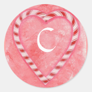 Candy Cane Heart Wedding Seals, Monogram Stickers