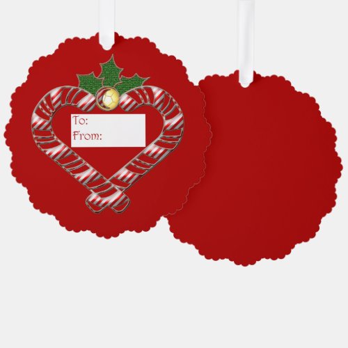 Candy cane heart with to from section gift tag ornament card