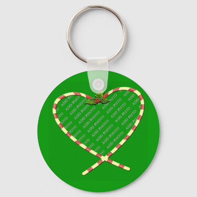 Candy Cane Heart Your Photo Keychain (Front)