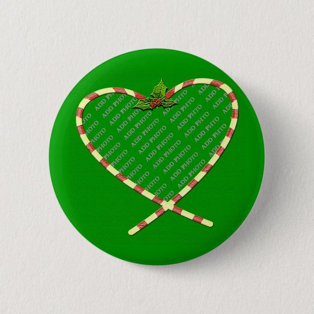 Candy Cane Heart Your Photo Pinback Button (Front)