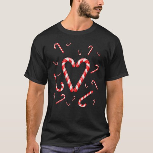 Candy Cane Hearts Merry And Bright Christmas Santa T_Shirt