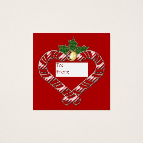 Candy Cane hearts with bell and holly on red