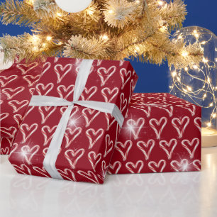 Candy Cane Hearts with Stars Wrapping Paper