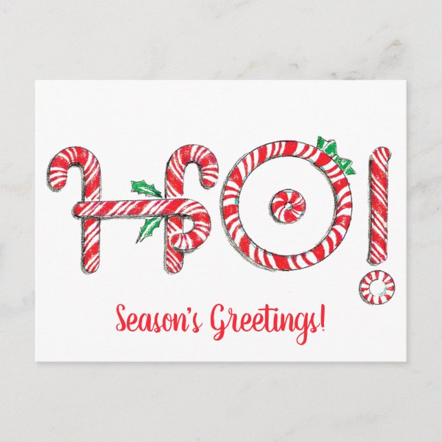 Candy Cane Ho! Ho! Ho! Cute Christmas Postcard (Front)