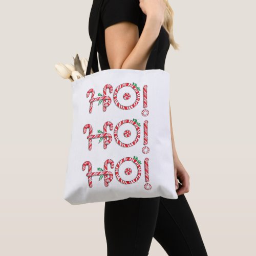 Candy Cane Ho Ho Ho Cute Christmas Tote Bag