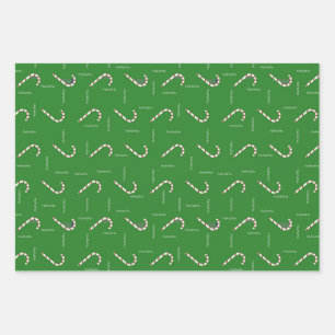 Candy Cane HoHoHo Green Red Christmas Holiday  Wrapping Paper Sheets