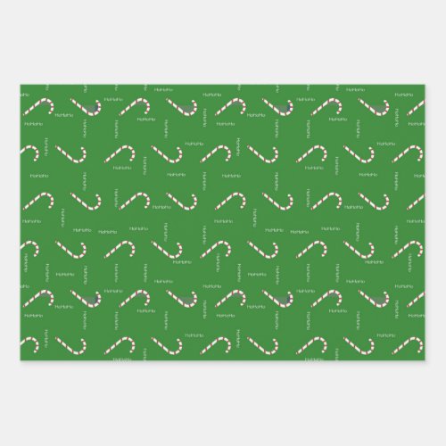 Candy Cane HoHoHo Green Red Christmas Holiday  Wrapping Paper Sheets