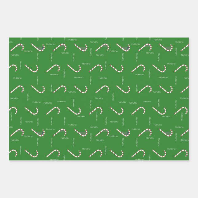 Candy Cane HoHoHo Green Red Christmas Holiday  Wrapping Paper Sheets (Front)