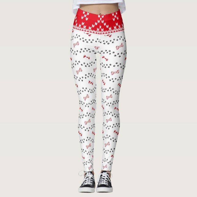 Candy Cane Holiday Dog Paw Christmas Leggings (Front)