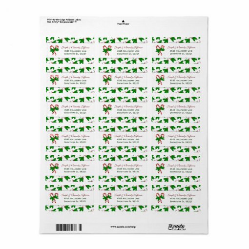 Candy Cane &amp; Holly Address Labels | Zazzle