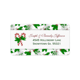 Candy Cane & Holly Address Labels