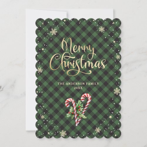 Candy Cane Holly Berries Snowflake Merry Christmas Holiday Card