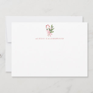 Candy Cane Holly & Bow Personalized Holiday Note Card