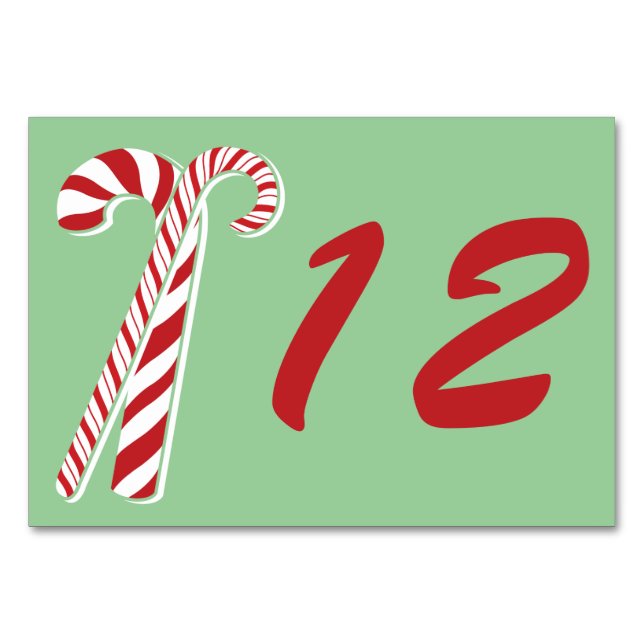 Candy Cane Holly | Custom Table Number Card 3 x 5 (Front)