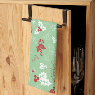Candy Cane Holly Holiday Kitchen Towel