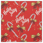 Candy Cane Holly Jolly Modern Festive Christmas Fabric