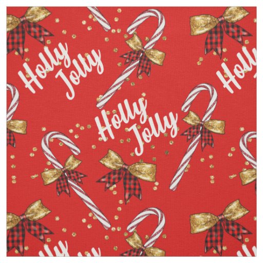 Candy Cane Holly Jolly Modern Festive Christmas Fabric