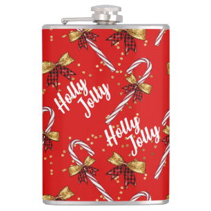 Candy Cane Holly Jolly Modern Festive Christmas Flask