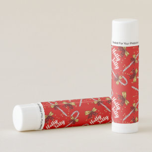 Candy Cane Holly Jolly Modern Festive Christmas Lip Balm