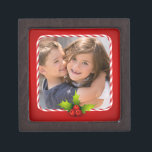 Candy Cane Holly Photo Gift Box<br><div class="desc">Customize this gift box with a family photo. Add the year and names on the back for a great Christmas keepsake.</div>