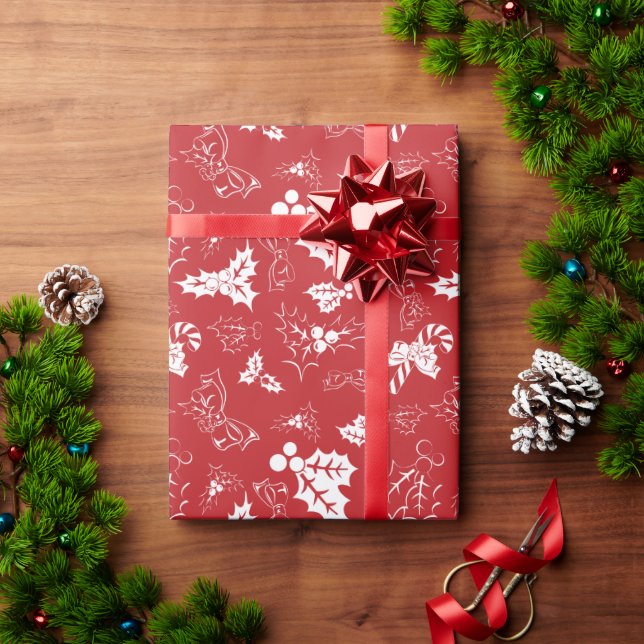 Candy Cane Holly | Red Christmas Wrapping Paper (Holiday Gift)