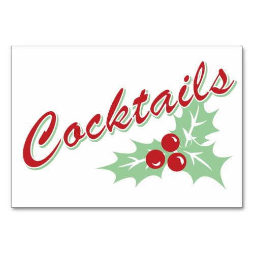 Candy Cane Holly  Retro Cocktail Table Card 3 x 5