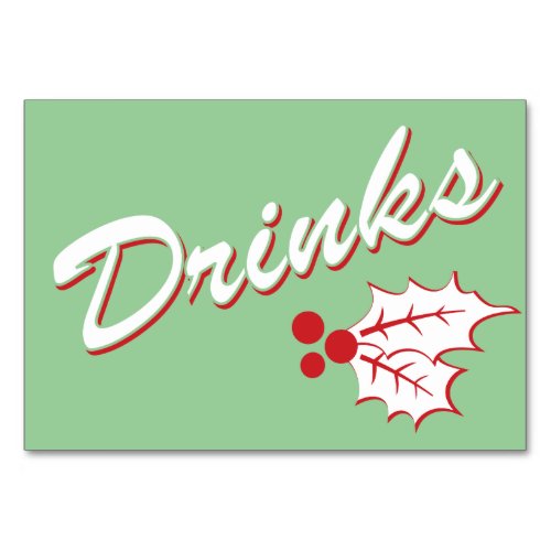 Candy Cane Holly  Retro Drinks Table Card 3 x 5