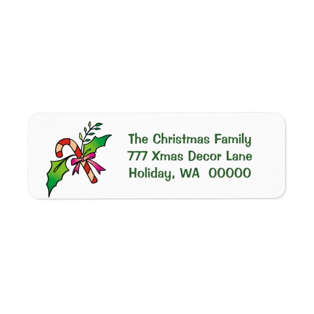 Candy Cane Holly Return Address Holiday Christmas Label (Front)