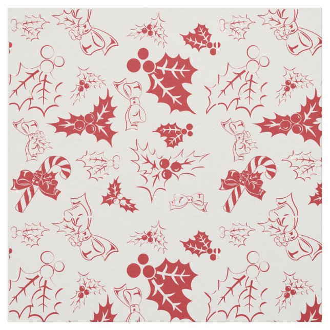Candy Cane Holly | White and Red Holiday Fabric (Swatch)