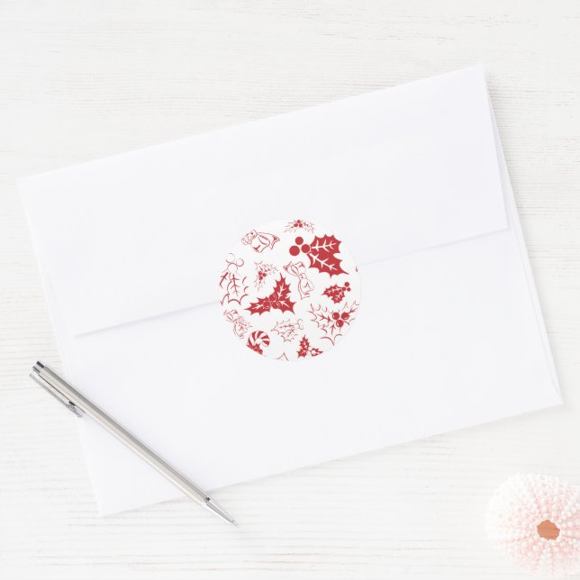Candy Cane Holly | White and Red Holiday Sticker (Envelope)