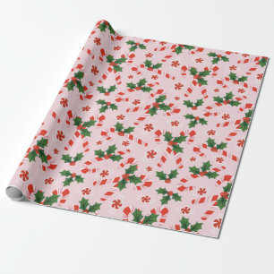 Candy Cane & Holly Wrapping Paper