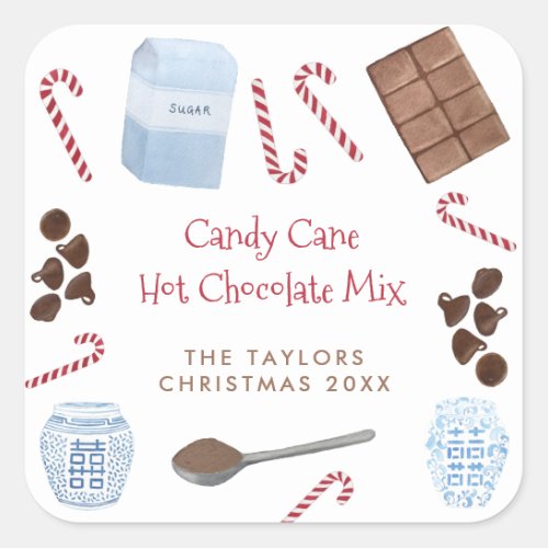 Candy Cane Hot Chocolate Mix Holiday Gift Square Sticker