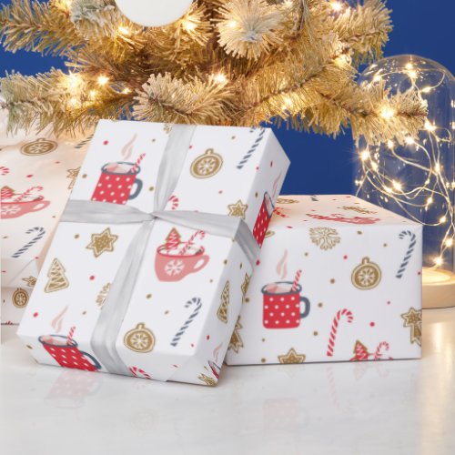 Candy Cane Hot Coco snowflakes christmas pattern W Wrapping Paper
