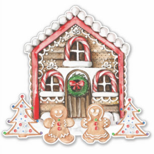Candy Cane house, gingerbread boy, girl square Sticker