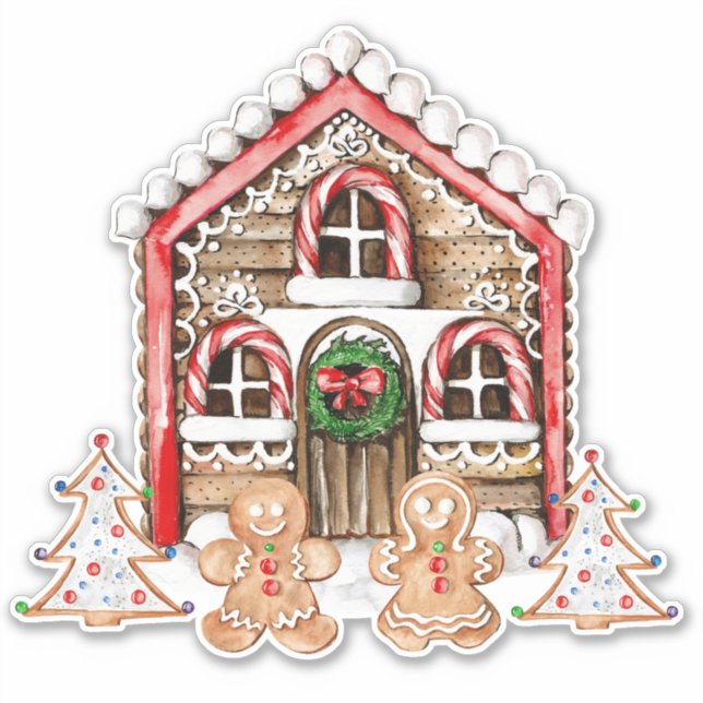 Candy Cane house, gingerbread boy, girl square Sticker (Front)