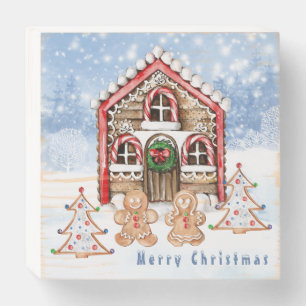 Candy cane house, gingerbread boy, girl wooden box sign